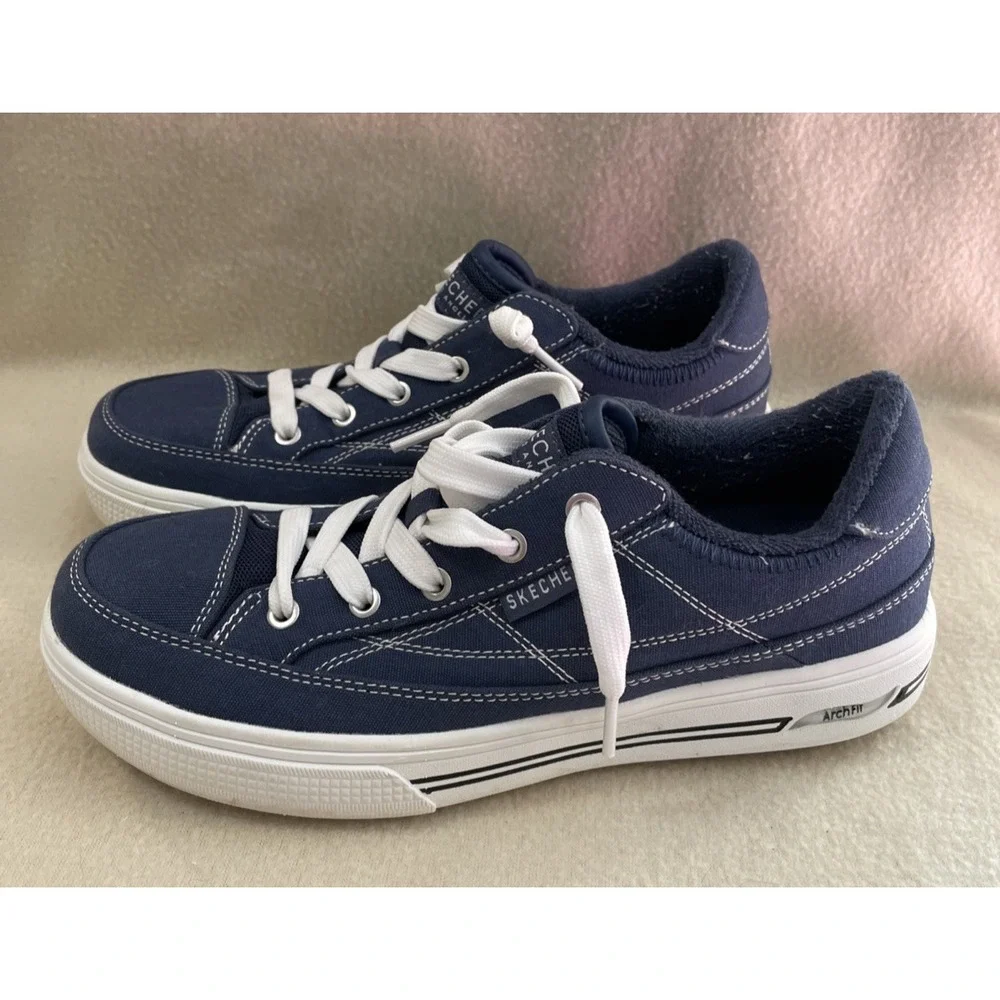 Skechers Los Angeles Arch Fit Arcade Meet Ya There Navy Sneakers Women Sz 6